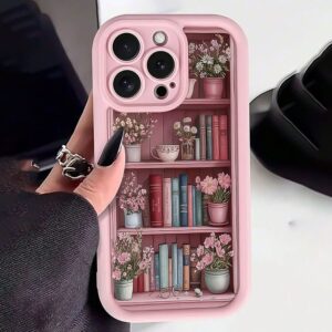 Pink bookshelf themed phone case